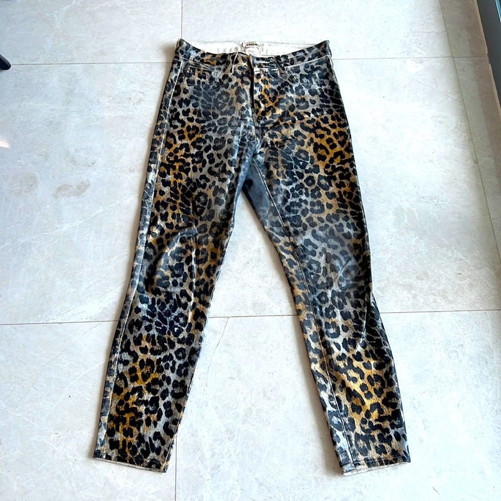 L’Agence Margot High Rise Skinny Jeans Leopard Foil Size 28 Black Gold STUNNER